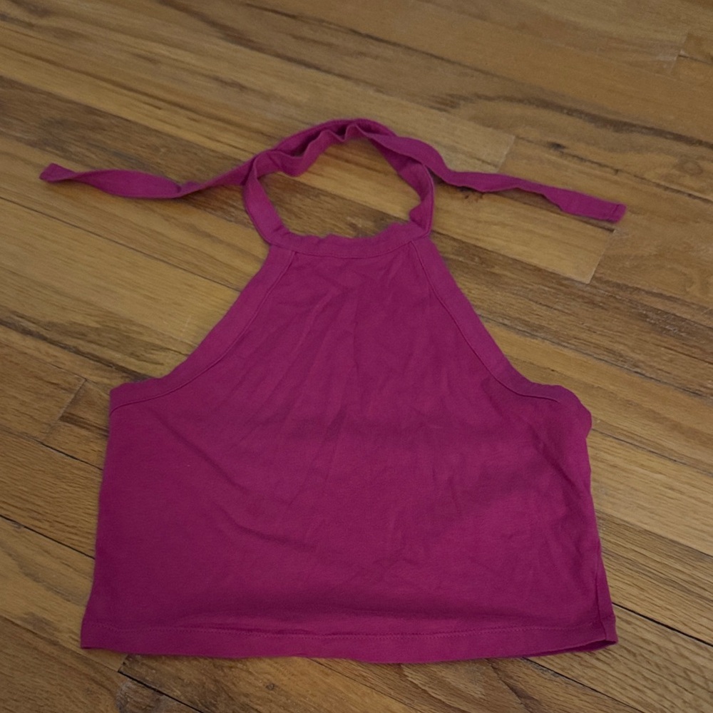 Pink halter crop tank